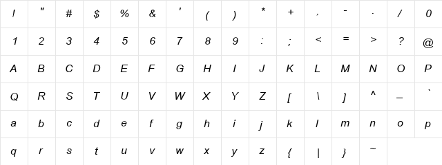 Browallia New Italic font glyphpreview