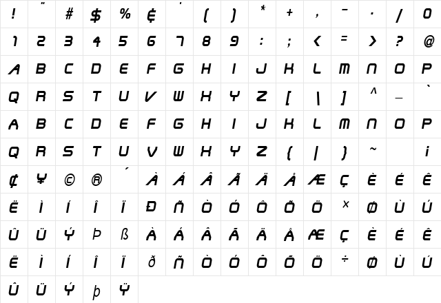 Shuttle-Condensed Italic font glyphpreview