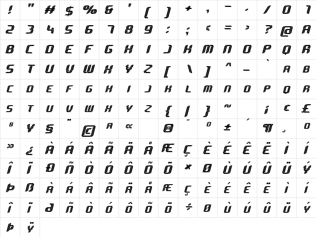 Sportive Italic font glyphpreview