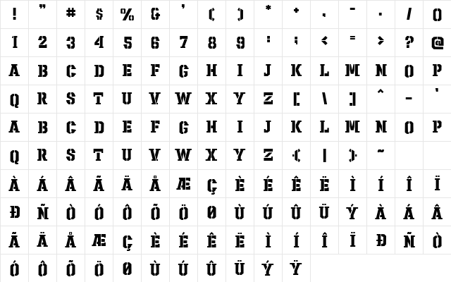 Sharpshooter Regular font glyphpreview