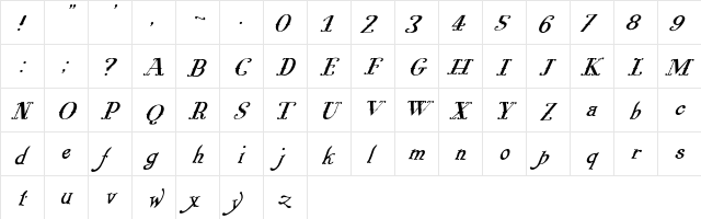 Pugsley Oblique font glyphpreview