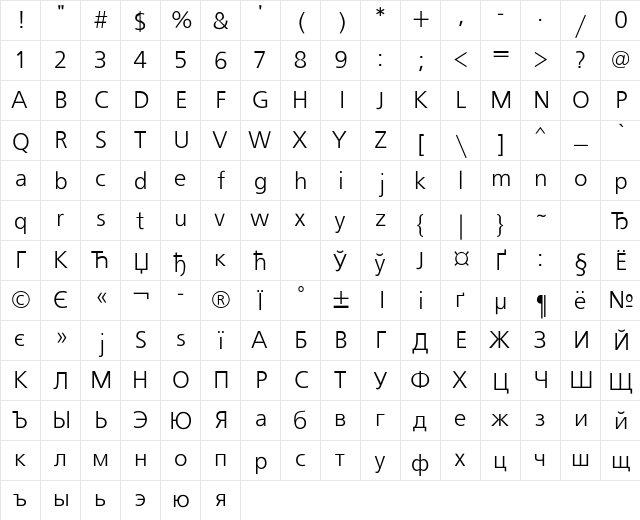 FreeSet Regular font glyphpreview