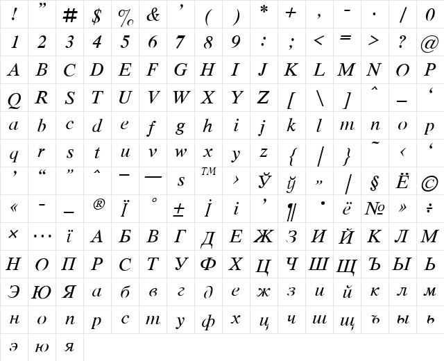 Respect Italic font glyphpreview