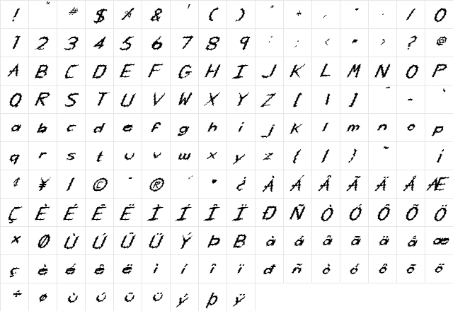 FZ HAND 5 SPIKED ITALIC Normal font glyphpreview