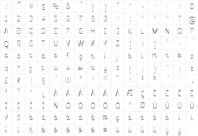 Celestine Thin font glyphpreview