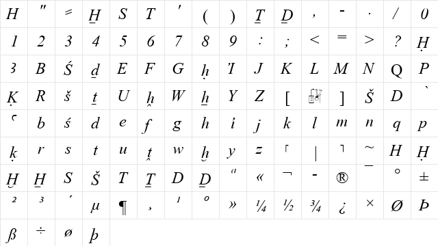 Transliteration Italic font glyphpreview