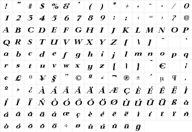 Lingwood-BoldIta Regular font glyphpreview