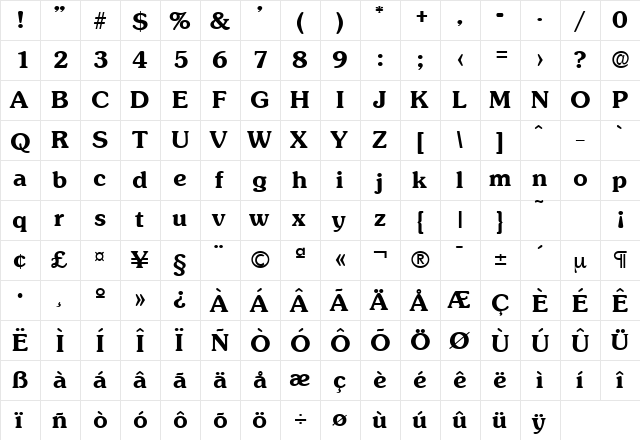 Sunset-Serial Bold font glyphpreview