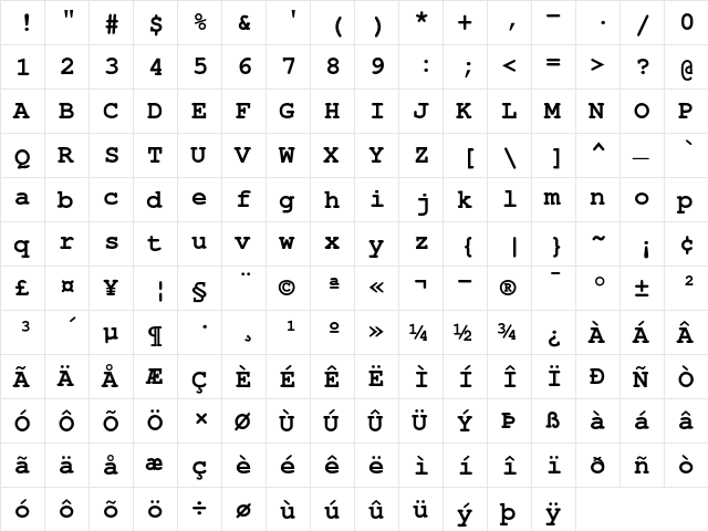 Nimbus Mono L Bold font glyphpreview
