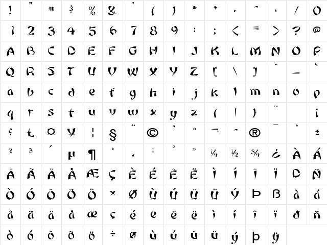 Orient1-Extended Normal font glyphpreview