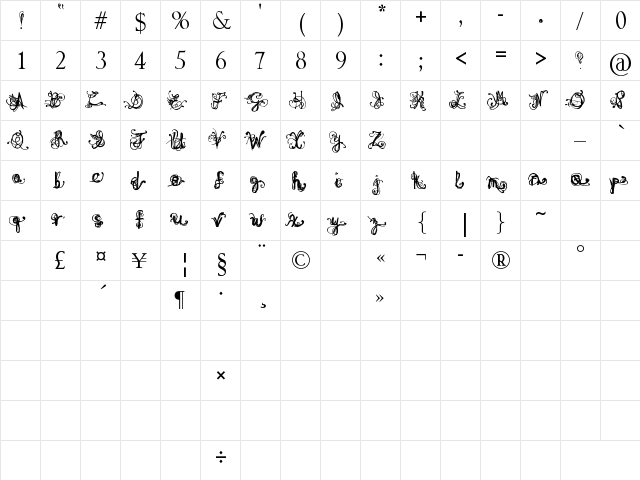 Denne Angel Regular font glyphpreview
