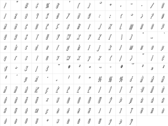 Sister Europe Shadow Italic Shadow Italic font glyphpreview