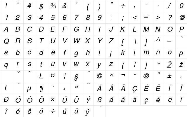 NimbusSanLEE Italic font glyphpreview
