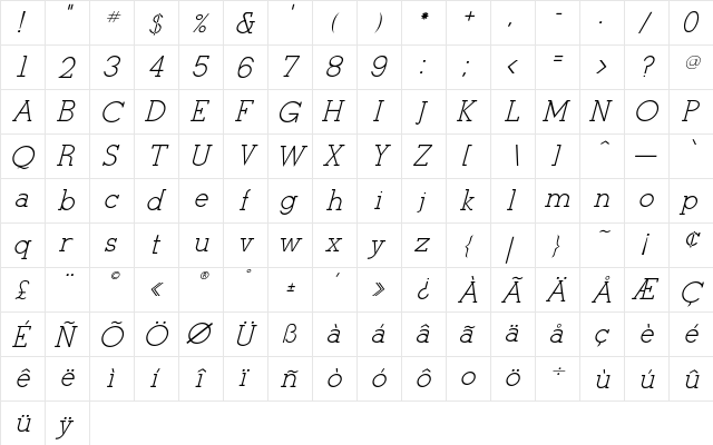 Tulane-Italic Regular font glyphpreview