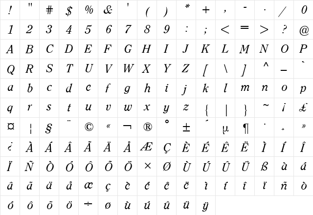 Clearface ITC BQ Italic font glyphpreview