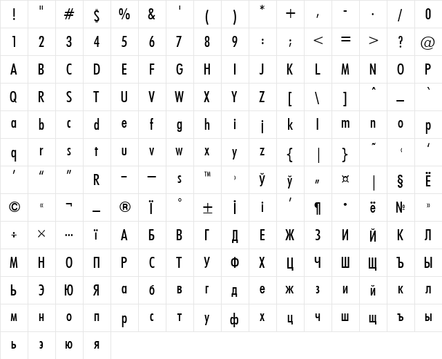 Futura Cond Cond font glyphpreview