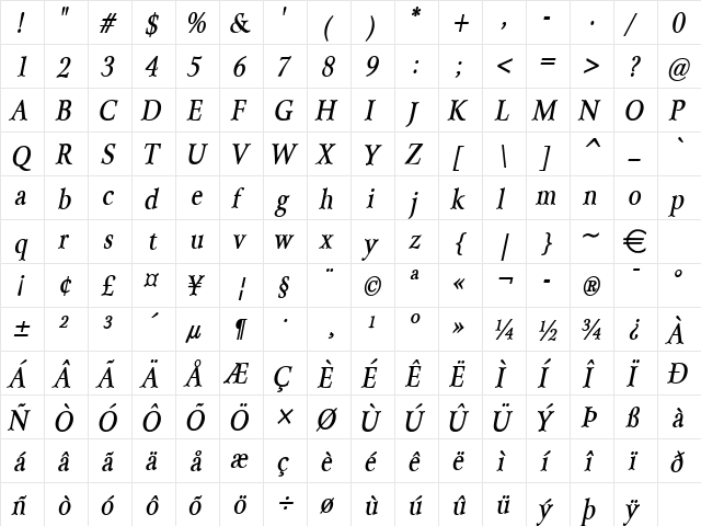 ArrayThin BoldItalic font glyphpreview