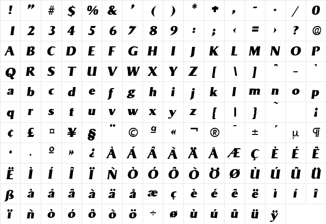 Sigvar-Serial-Heavy RegularItalic font glyphpreview