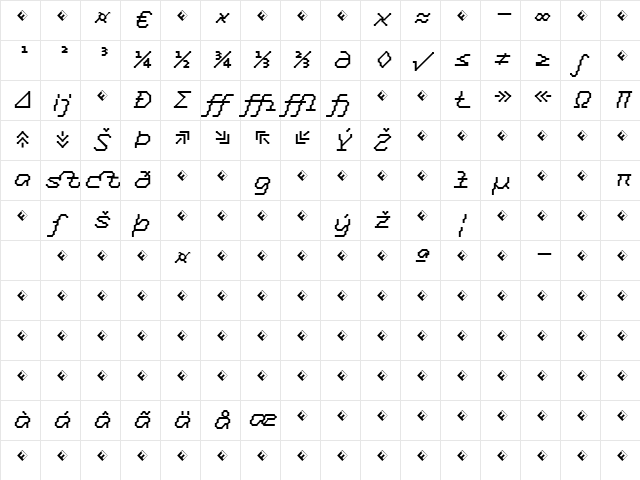 Tronic-RegularItalicExpert Regular font glyphpreview