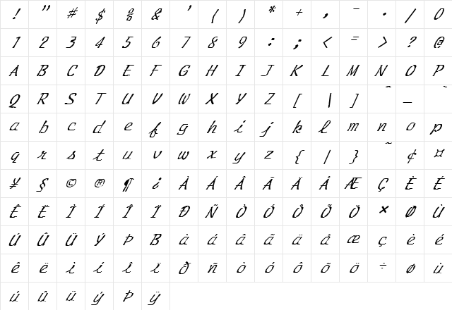 FZ HAND 20 ITALIC Normal font glyphpreview