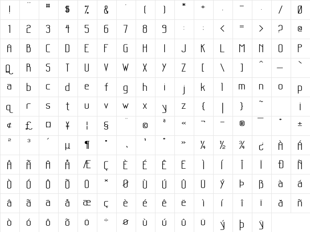 Sanity Wide Regular font glyphpreview