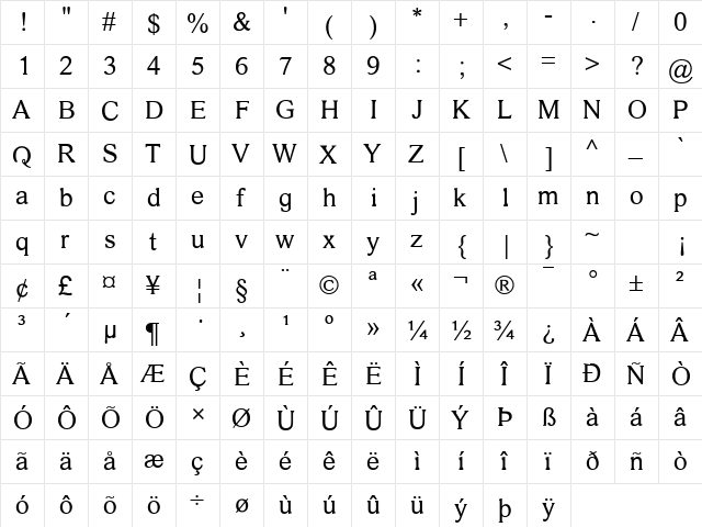 MPH 2B Damase Regular font glyphpreview