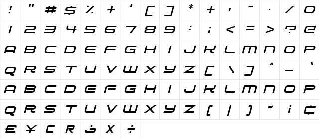 Alien Robot Italic font glyphpreview