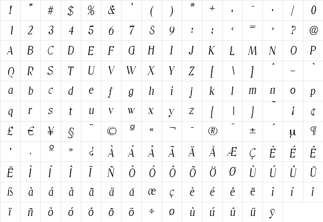 ThomasBecker-Light Italic font glyphpreview