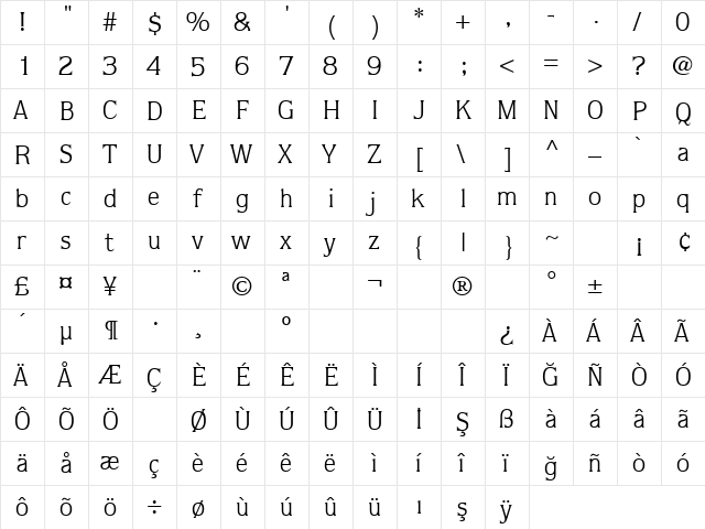 TR DoorsBook Regular font glyphpreview
