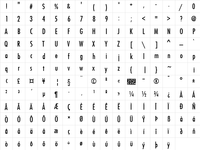 FuturistCondensed Regular font glyphpreview