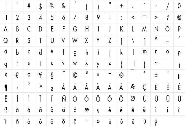 Fusi Condensed Normal font glyphpreview