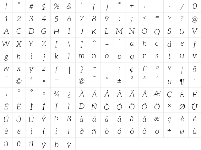 Aleo LightItalic font glyphpreview