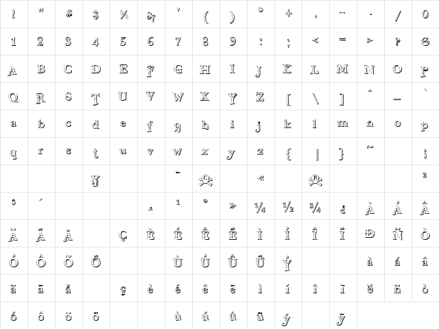 Freebooter Shadow Regular font glyphpreview