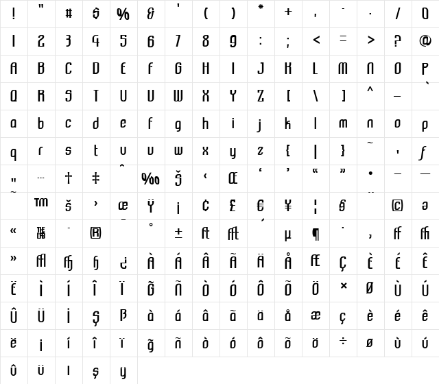 TrSah Komikazba Regular font glyphpreview