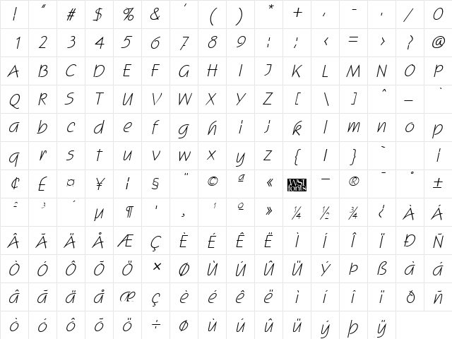 Scogin Italic font glyphpreview