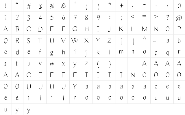 Calligraphy Regular font glyphpreview