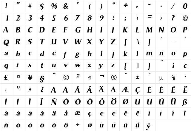 Sigvar-DemiBoldIta Regular font glyphpreview