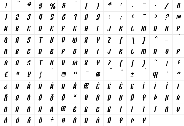 SF Archery Black SC Oblique font glyphpreview