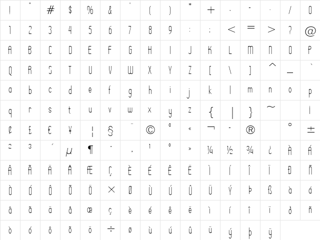 Operator Nine BTN Lt Regular font glyphpreview