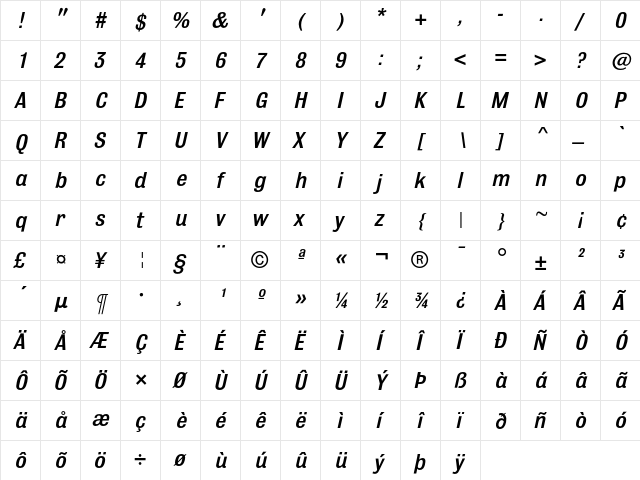 Bulldog MediumItalic font glyphpreview