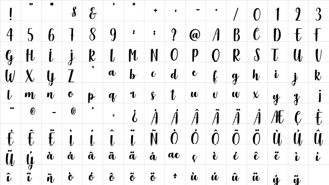 Delicious Adventures Regular font glyphpreview