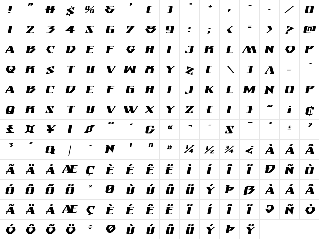 Eternal Knight Expanded Italic Expanded Italic font glyphpreview