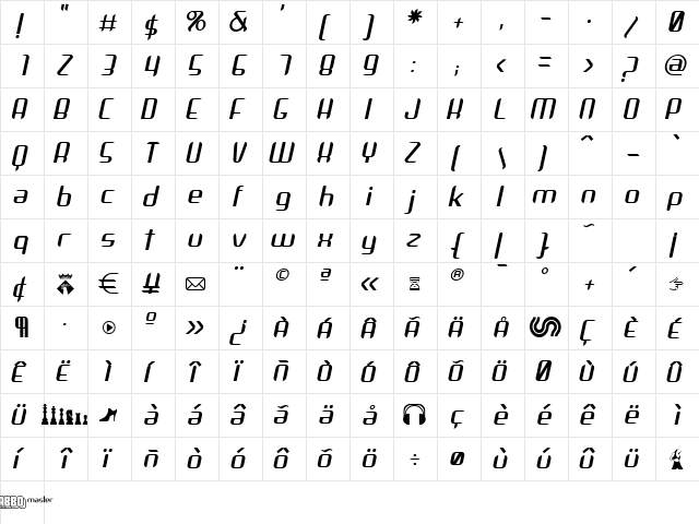 Arbeka Italic font glyphpreview