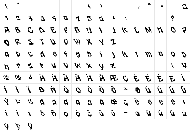FZ JAZZY 12 LEFTY Normal font glyphpreview