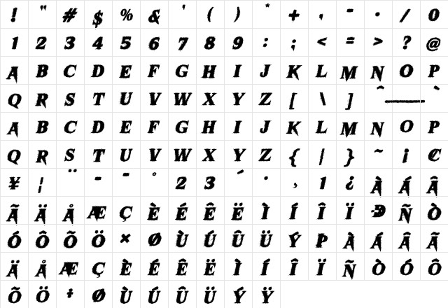 Sharkbite Italic Regular font glyphpreview