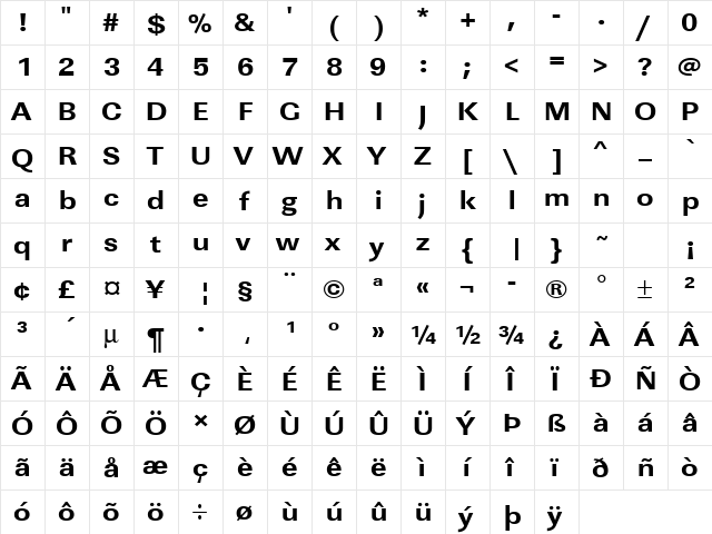 URWLinearTExtBolExtWid Regular font glyphpreview