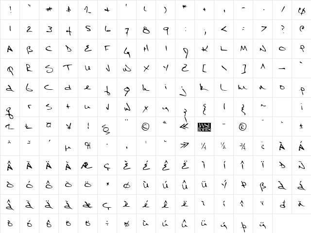 EricsHand Regular font glyphpreview