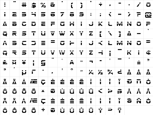 Eurofighter Laser Regular font glyphpreview
