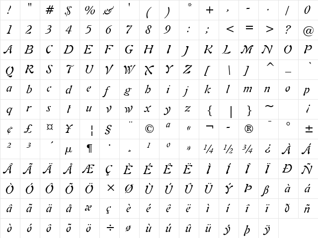 Freefrm721 BT Italic font glyphpreview