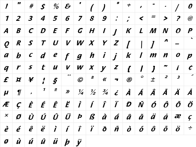 FloraObl-Bold Regular font glyphpreview